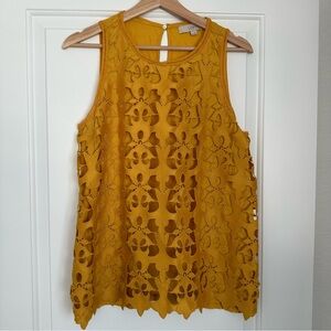 LOFT Floral Cut-Out Mustard Tank Top